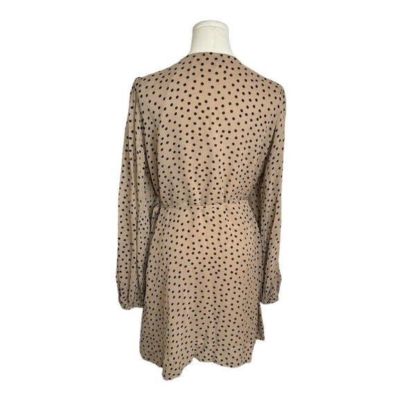 Ganni Brown Nude Polka Dot Wrap Mini Dress size 42 L 10 12 Work Date Night Party - Picture 9 of 13